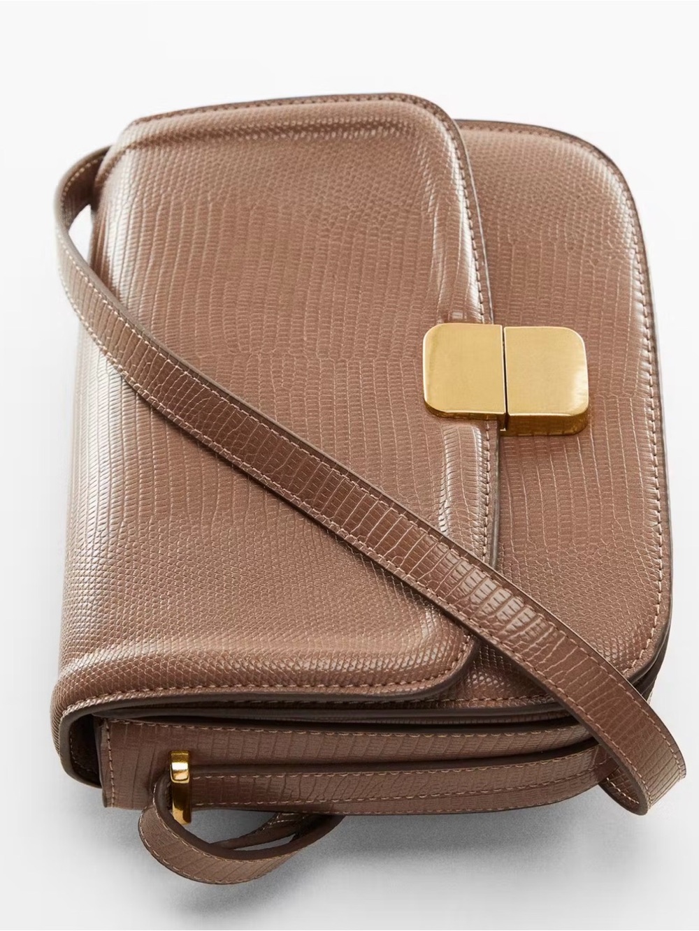 Mango Taupe Faux Leather Crossbody Bag with Gold-Tone Clasp